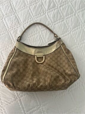 Gucci Monogram Shoulder Bag with Gold Accents
